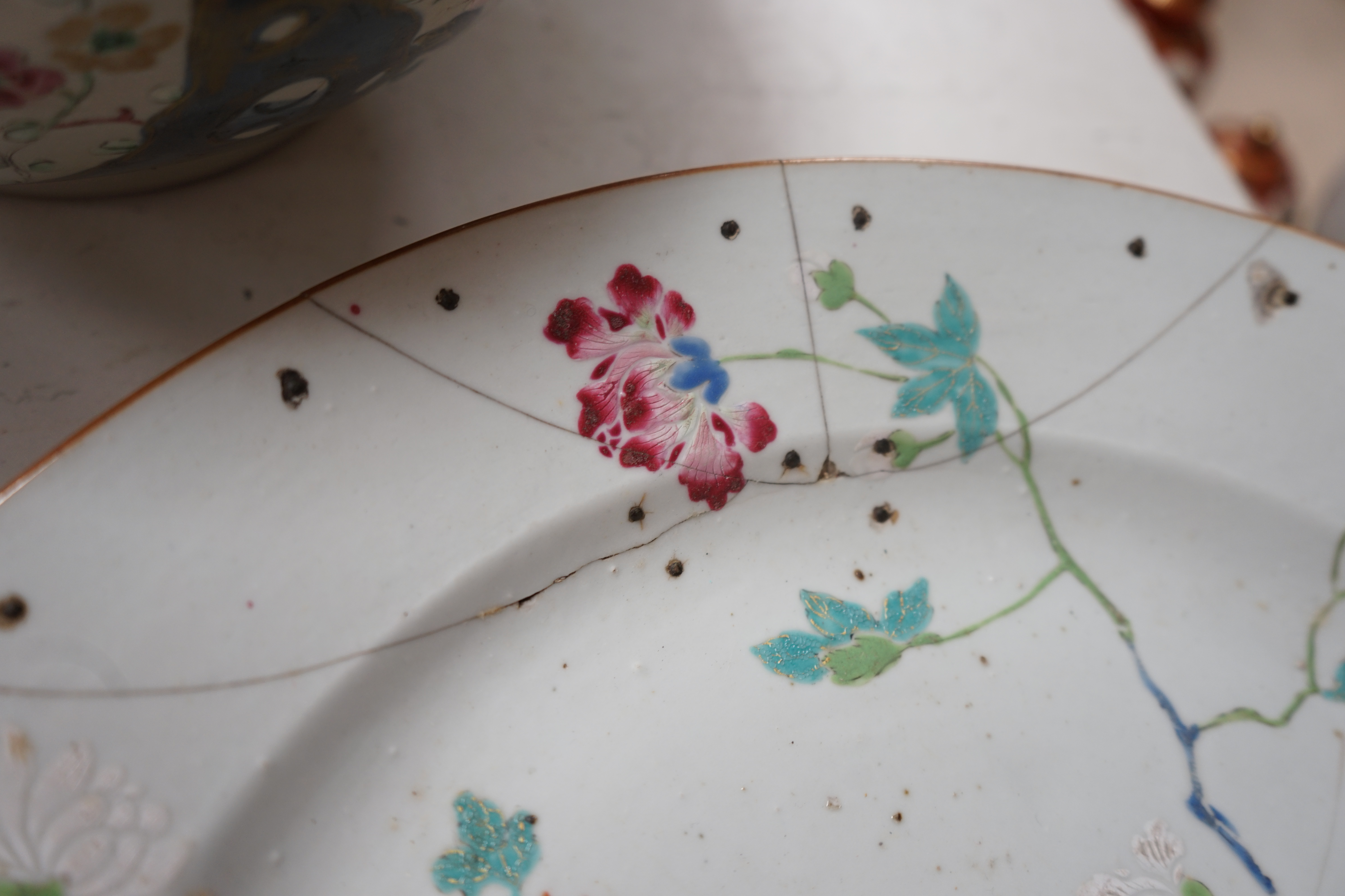 A Chinese famille rose ‘landscape’ dish, Qianlong